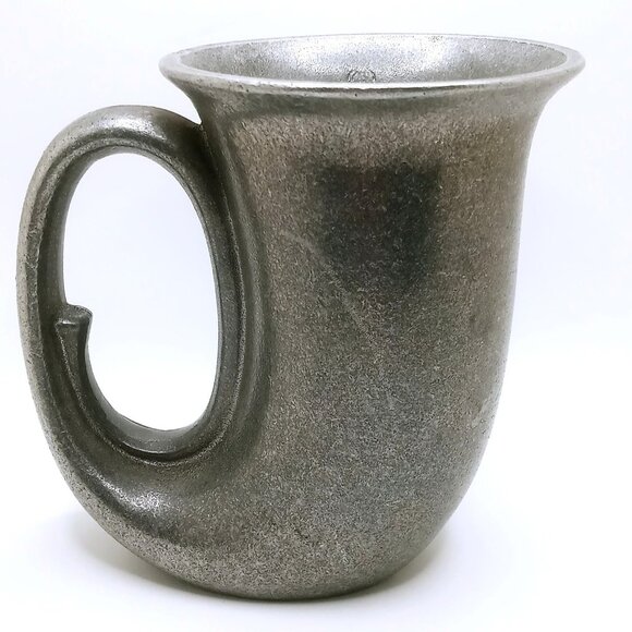 Vintage Pewter Pitcher Mug 5" Tankard Horn Stein Cup Monogrammed 'J' Marked - Picture 3 of 13